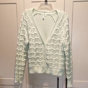 Maurices Light Mint Openwork V-Neck Cardigan